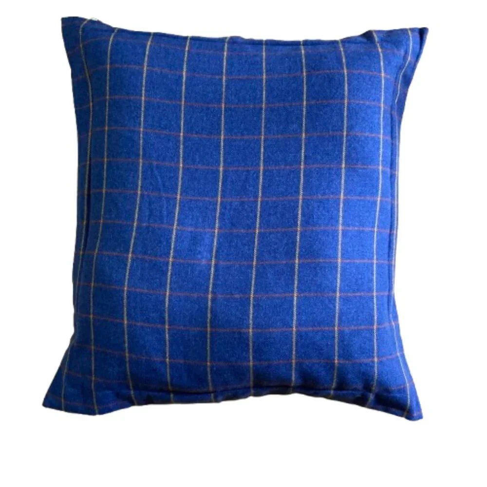 Tommy Hilfiger Blue Windowpane Plaid Wool Pillow Cover Sham for 28x28 Insert